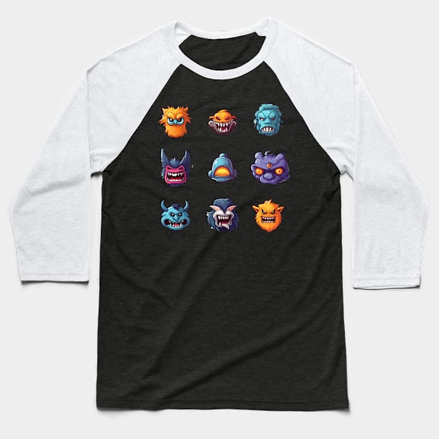 Scary Faces of Evil and Shizz Halloween Costume Baseball T-Shirt by DanielLiamGill